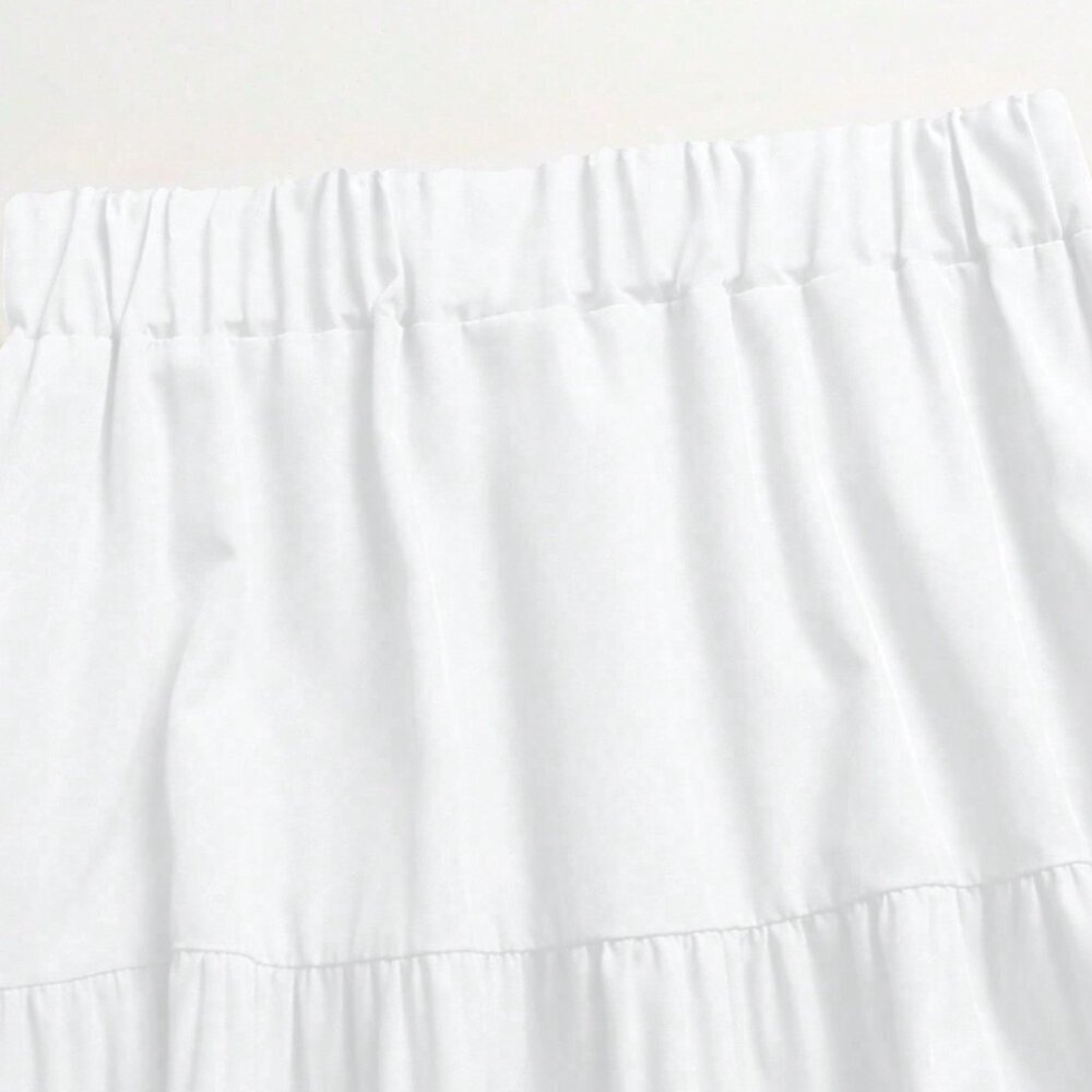 White Casual Women's Multi-Layered Ruffle Hem Long Skirt - Picture 6 of 7